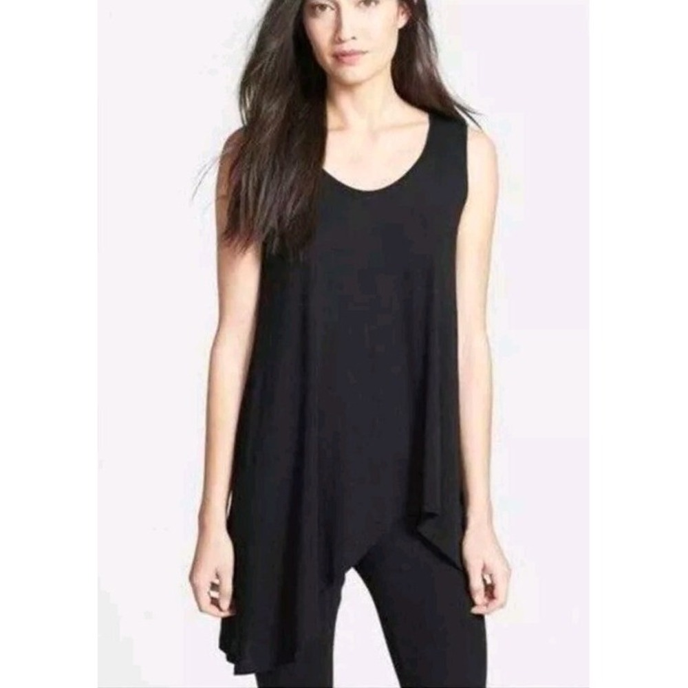 Eileen Fisher S Black Asymmetrical Jersey 'Melange' Tank PERFECT!